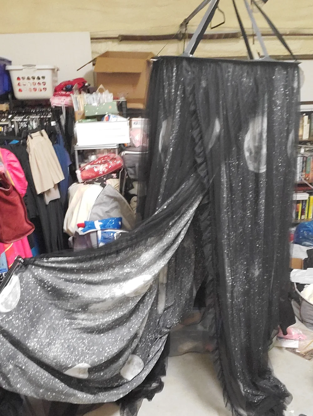 New Black Glitter Moon Canopy Drape